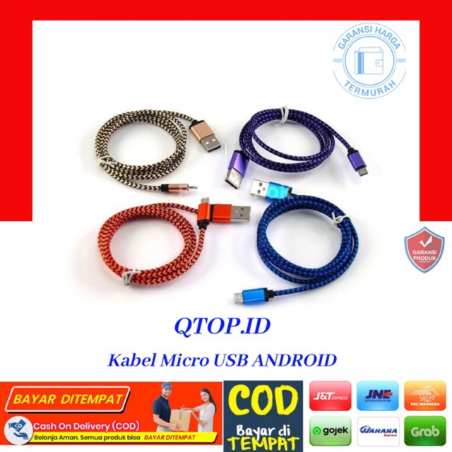 Kabel Data Tali Sepatu V8 Bahan Besi / Kabel Data Tali Sepatu V8 Suport Fast Charging Metal [QTOP.ID]