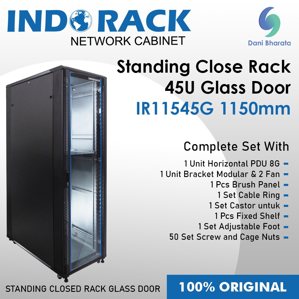 Indorack IR11545G Standing Close Rack 19&quot; 45U Glass Door Depth 1150mm STANDING CLOSE RACK 45U