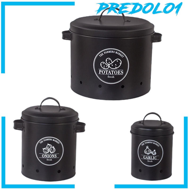 (Predolo1) 3pcs / Set Toples Penyimpanan Bawang Putih / Kentang Gaya Antik Untuk Dapur