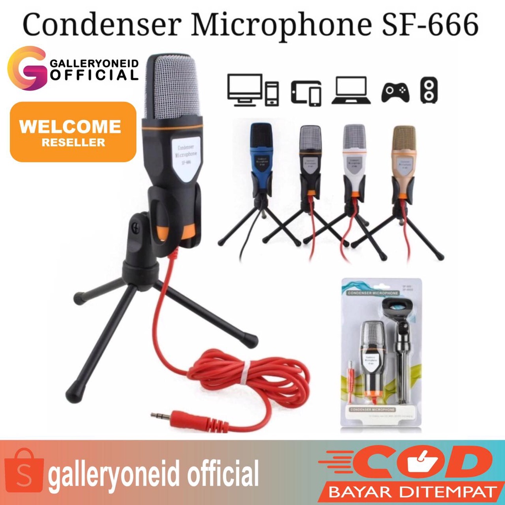 Microphone Condenser SF-666 Singing Karaoke Mic 3.5mm Free Tripod Holder Hp Desktop Aksesois Handphone GALLERYONE gallery one