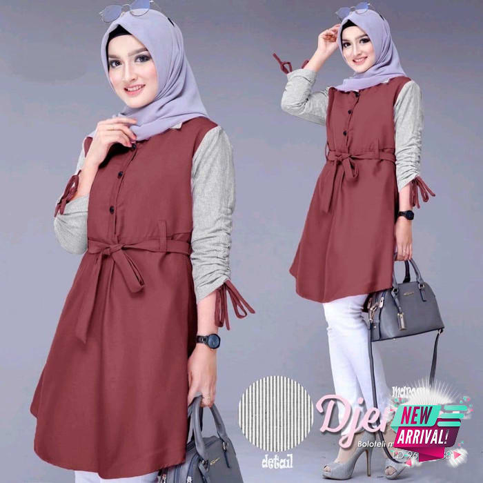 Tunik Wanita Terbaru Remaja Putih Lebaran 2021 Kekinian Murah Ata UK358 Tunik Djenar Maroon [Gamis 0