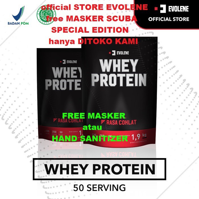 COD EVOLENE Whey Protein BPOM 10 Sachet FREE MASKER atau HS