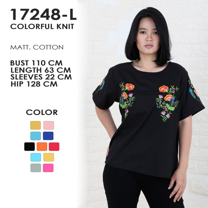 OBLONG JUMBO BORDIR BUNGA/BLOUSE IMPORT/MUSLIM/HIJAB/ATASAN WANITA IBU - Hitam