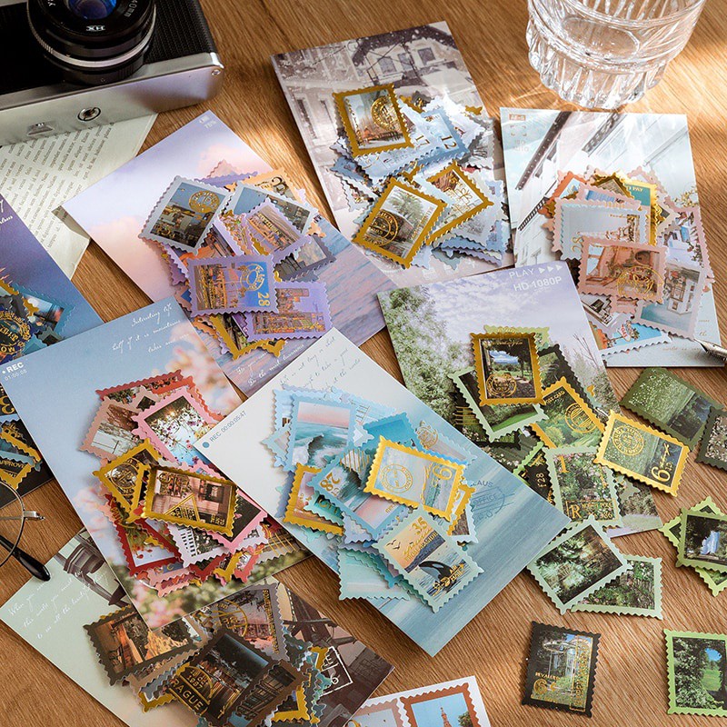 

40pcs Stiker Perangko Retro Bronzing World Tour Series Dekorasi Scrapbook Journal DIY