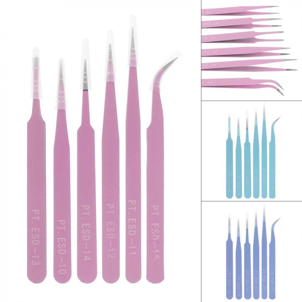 Agustina Pinset Set Lengkung Siku Lurus Stainless Steel Tebal 1.0mm Rhinestones Picking Tool Nail Tools Pinset Berwarna