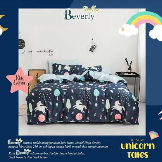 Kain Sprei Meteran Katun CVC Motif UNICORN TALES