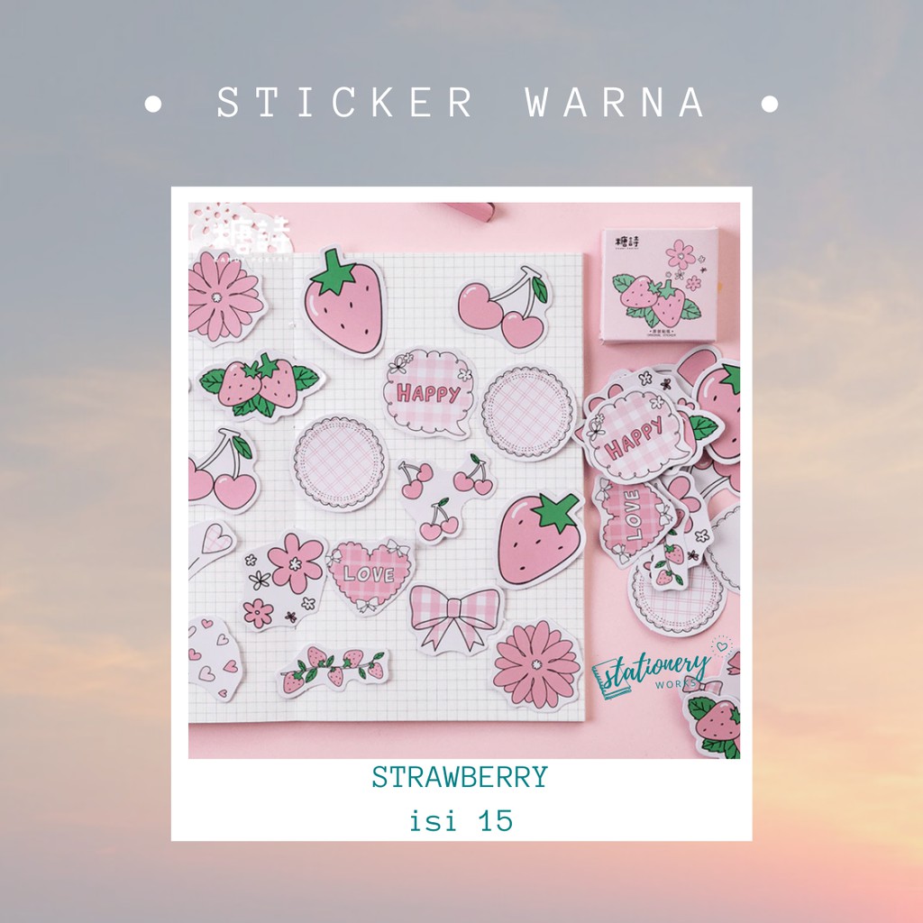 

Custom sticker warna - motif strawberrry - cutting sticker untuk jurnal planner scrapbook DIY
