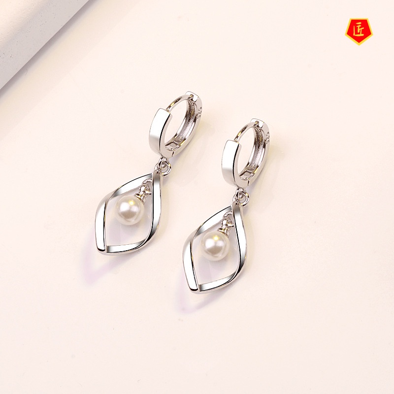 [Ready Stock]Fashion Simple Silver Rotating Pearl Earrings for Women