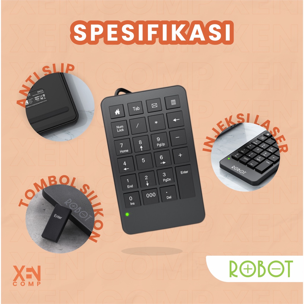 Keyboard Mini Numerik Numpad USB Eksternal Robot RK01 untuk Laptop PC dan Komputer