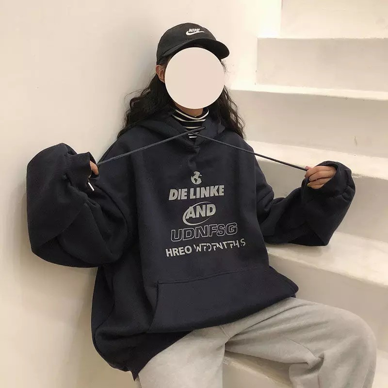 Hoodie Wanita Oversize Korean Style Xxl Murah Bahan Cotton Fleece Tebal Sweater Polos Ori Kekinian