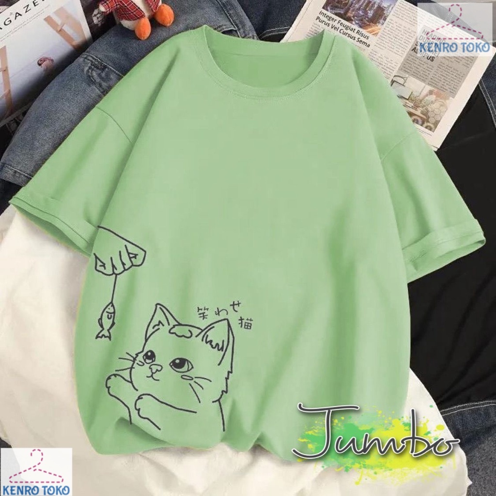 Baju Kaos Wanita Jumbo Atasan Oversize Korea Lengan Pendek Pakaian Perempuan Ukuran Bigsize Murah Kekinian Fish Meow