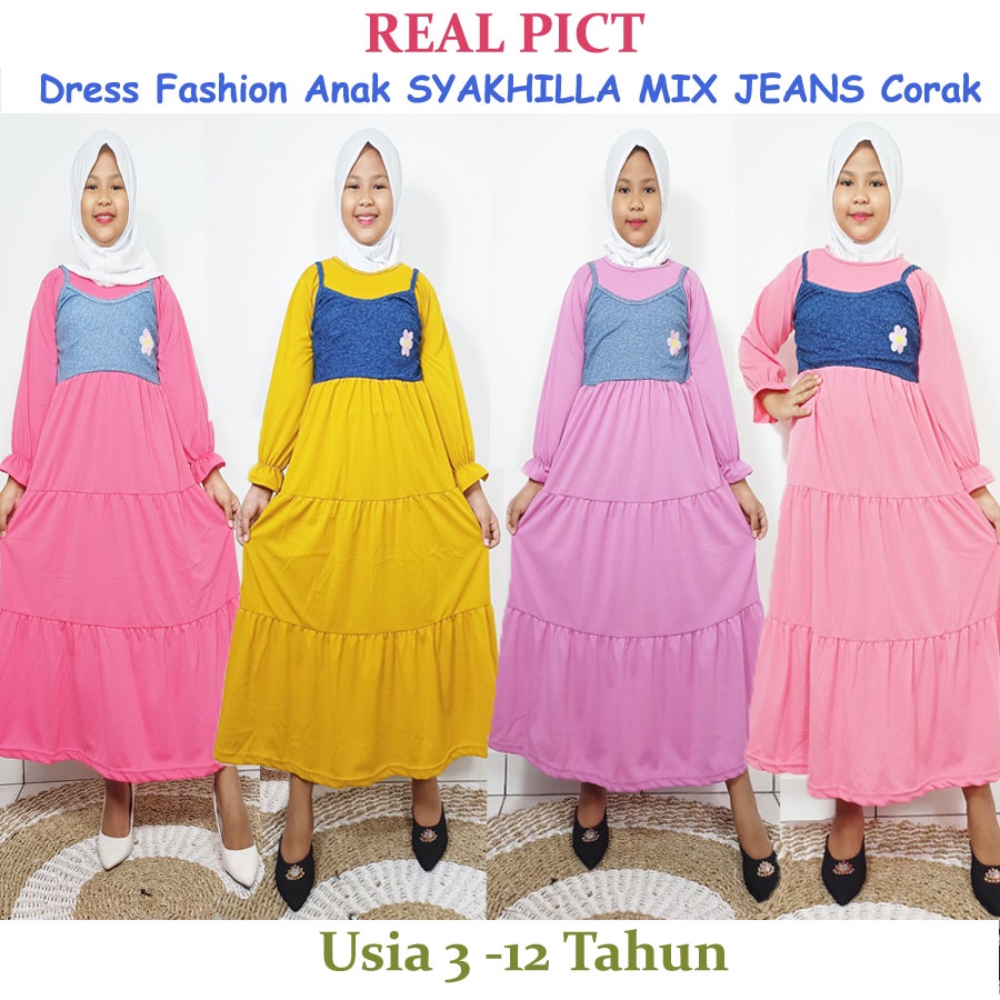 DRESS FASHION ANAK SYAKHILLA MIX RENATA VEST CORAK JEANS 3-12tahun GL FASHION