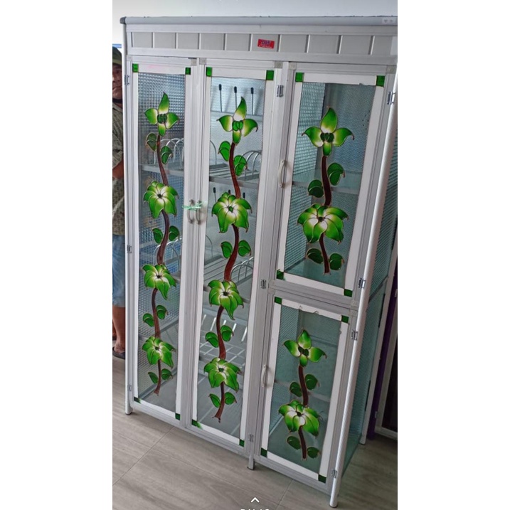 Lemari Sayur 3 Pintu Transparan Motif - Rak Piring 3jb Gold Dinding Aluminium - Medan