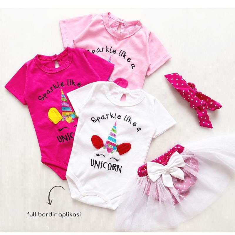 SETELAN BAJU JUMPER BAYI PEREMPUAN 0-18 BULAN+BANDO+SEPATU / SET JUMPER ROK TUTU FREE BANDO UNICORN / SETELAN BAJU BAYI CEWEK LUCU / SETELAN JUMPER ROK TUTU UNICORN BUNGA FLOWER POLKADOT