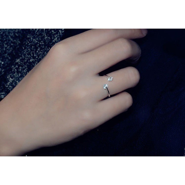 Cincin Silver Sterling 925 Simple Elegan dengan Kristal + Berlian Imitasi untuk Wanita