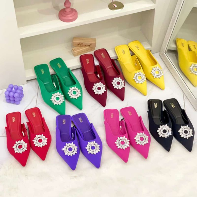 PROMO SALE Zara Flat Shoes Sepatu Sandal Pesta Merah maron pink hitam kuning hijau ungu red black ye
