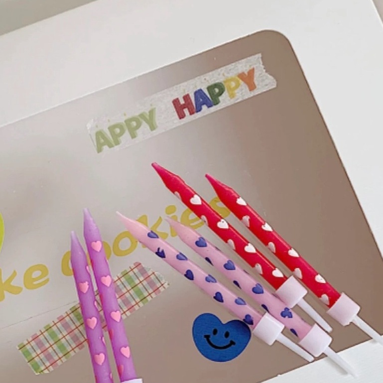 

Heart Pattern Candles / Lilin Korea / Lilin Hiasan Kue / Lilin Panjang Motif Hati / Korean Candles Cake / Lilin Ulang Tahun / Bahan Dekorasi Kue / Bahan Baking