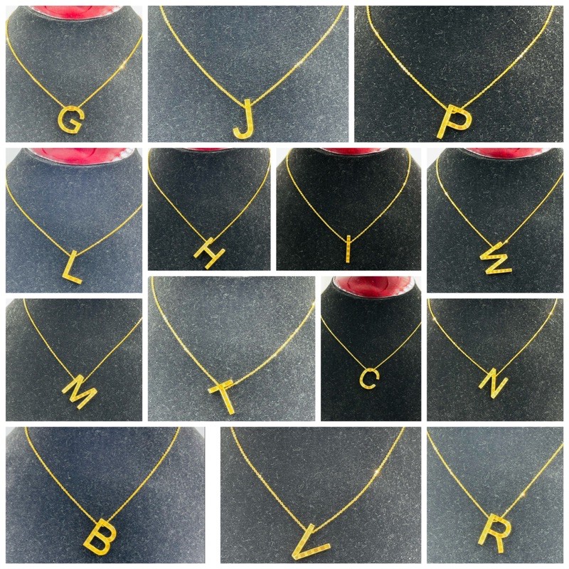 kalung carendelano terbaru alpha bold huruf B C F G H J N P W Z emas asli 16K