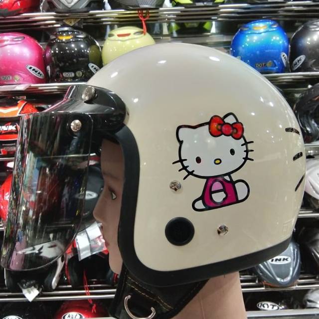 

HELM CAT RETRO MOTIF FACE KITTY PUTIH GADING