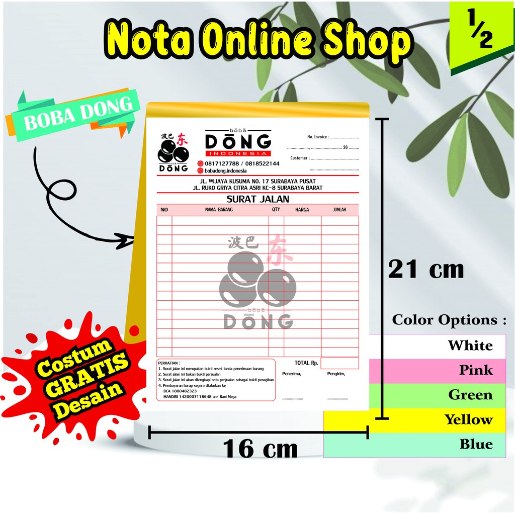 

Nota Kekinian Custom 1/2 rangkap Terjangkau Desain Gratis