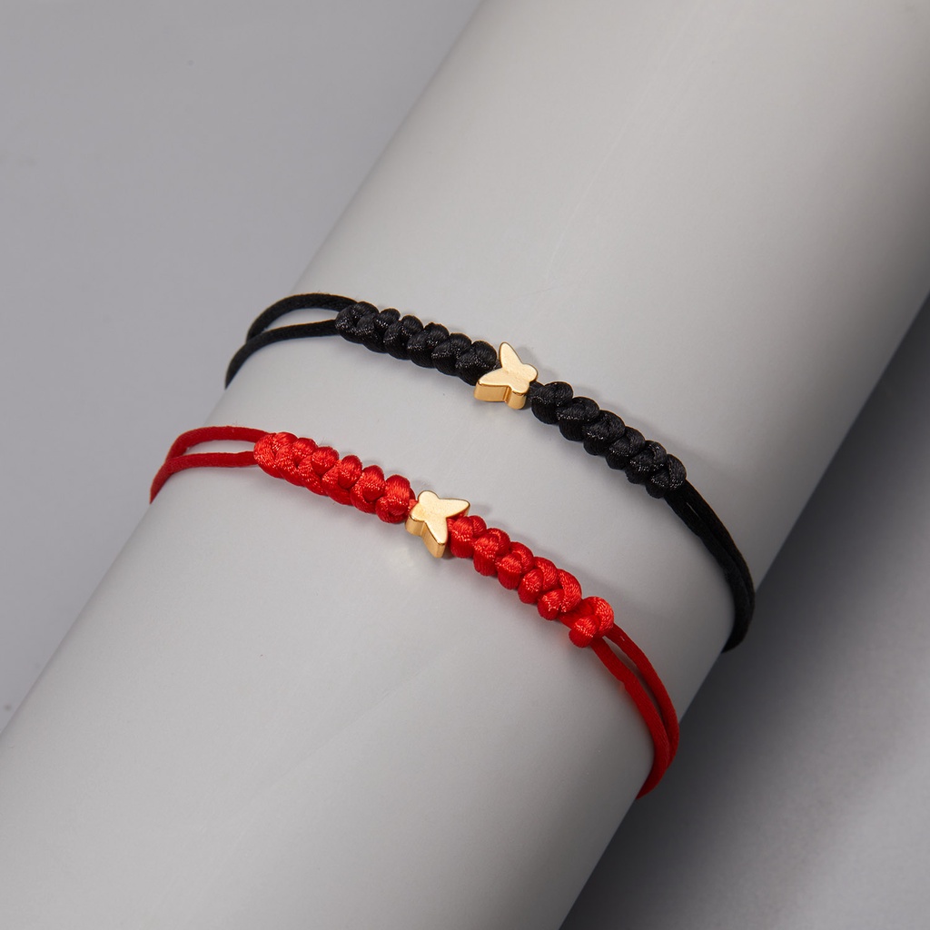 2pcs / set Gelang Tali Merah Dan Hitam 6 Simpul Dapat Disesuaikan Untuk Hadiah Persahabatan