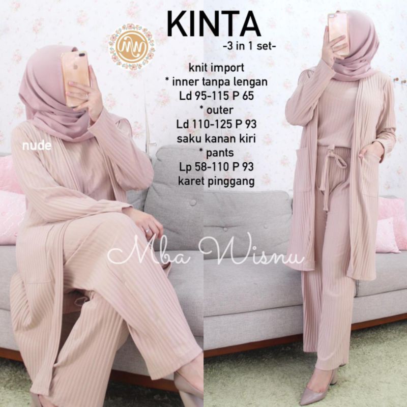 Setelan Kaos knit Kinta 3 in 1 set by Mba Wisnu outer  celana inner bergaris N&N