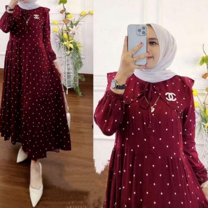 Tidak Diragukan.. DRESS KANIA// GAMIS RAMPEL POLKADOT/ POLKA KEKINIAN TERBARU 2022// GAMIS LEBARAN//