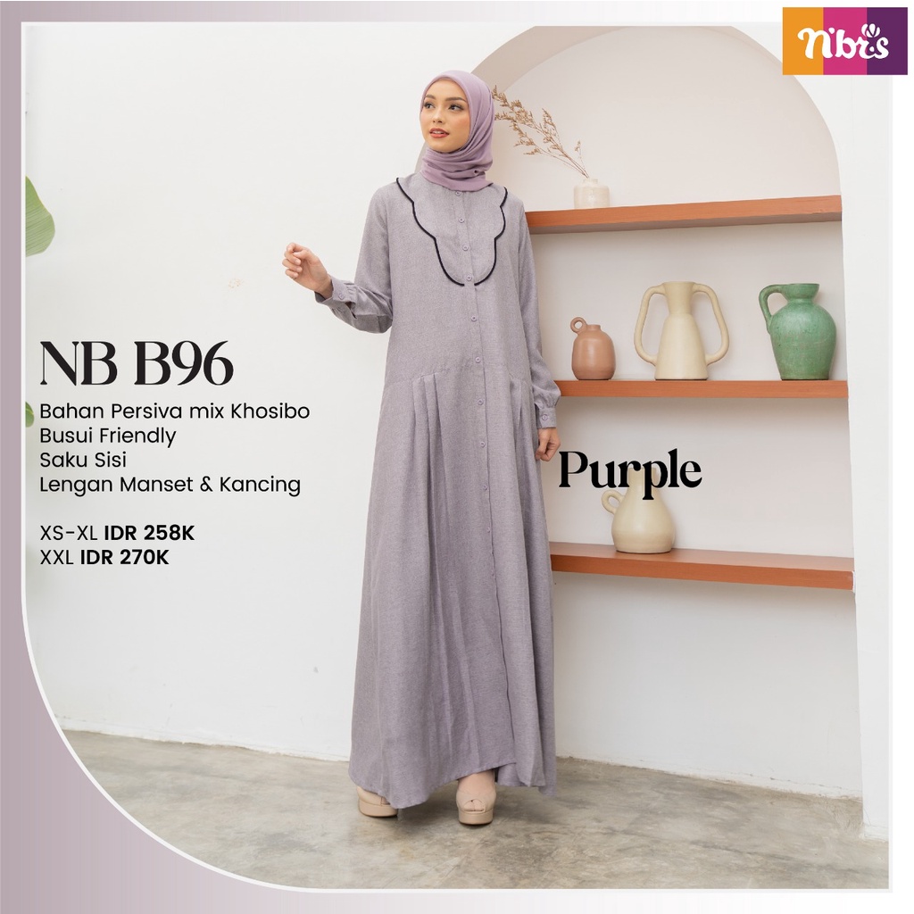 Nibras Gamis NB B96 Bahan Persiva mix Koshibo Dress Fashion Muslimah Modern Simpel Kekinian by Nibras bisa COD