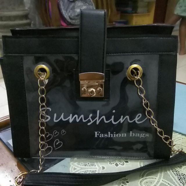 Sumshine Fashion Girl Tas Selempang Tali Rantai PVC 2in 1 Transparan Untuk Wanita