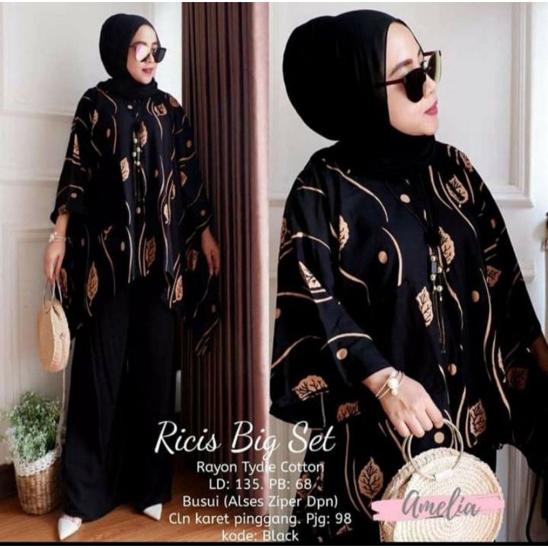 Ricis Big Set - One Set Wanita Rayon Premium Setelan Rayon Premium Lengan Panjang Set Bigsize LD 135 cm