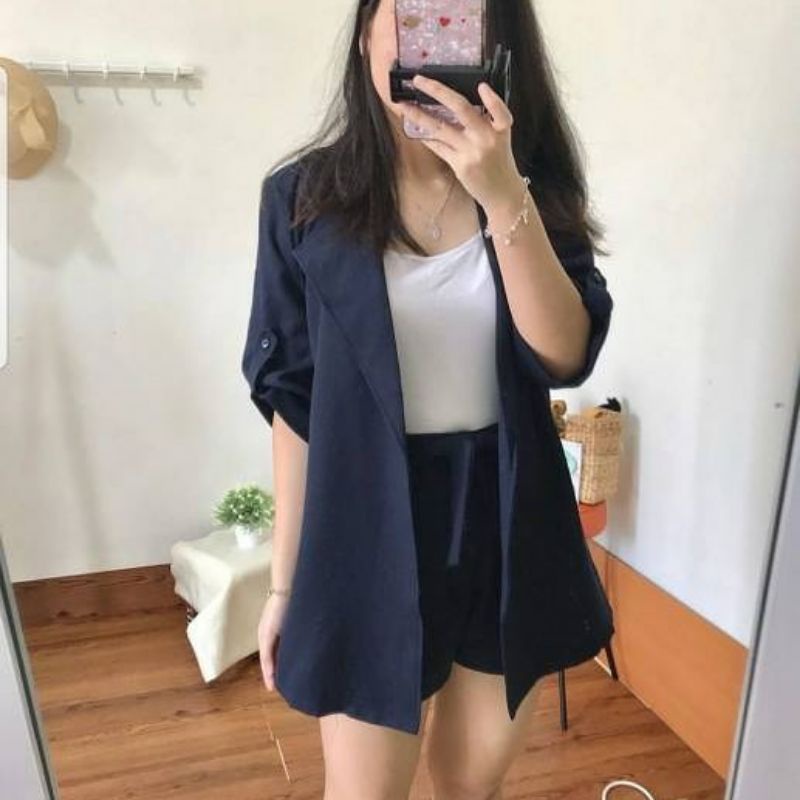 baju setelan celana dan cardigan