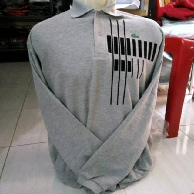 Polo shirt lacoste lengan panjang - abu