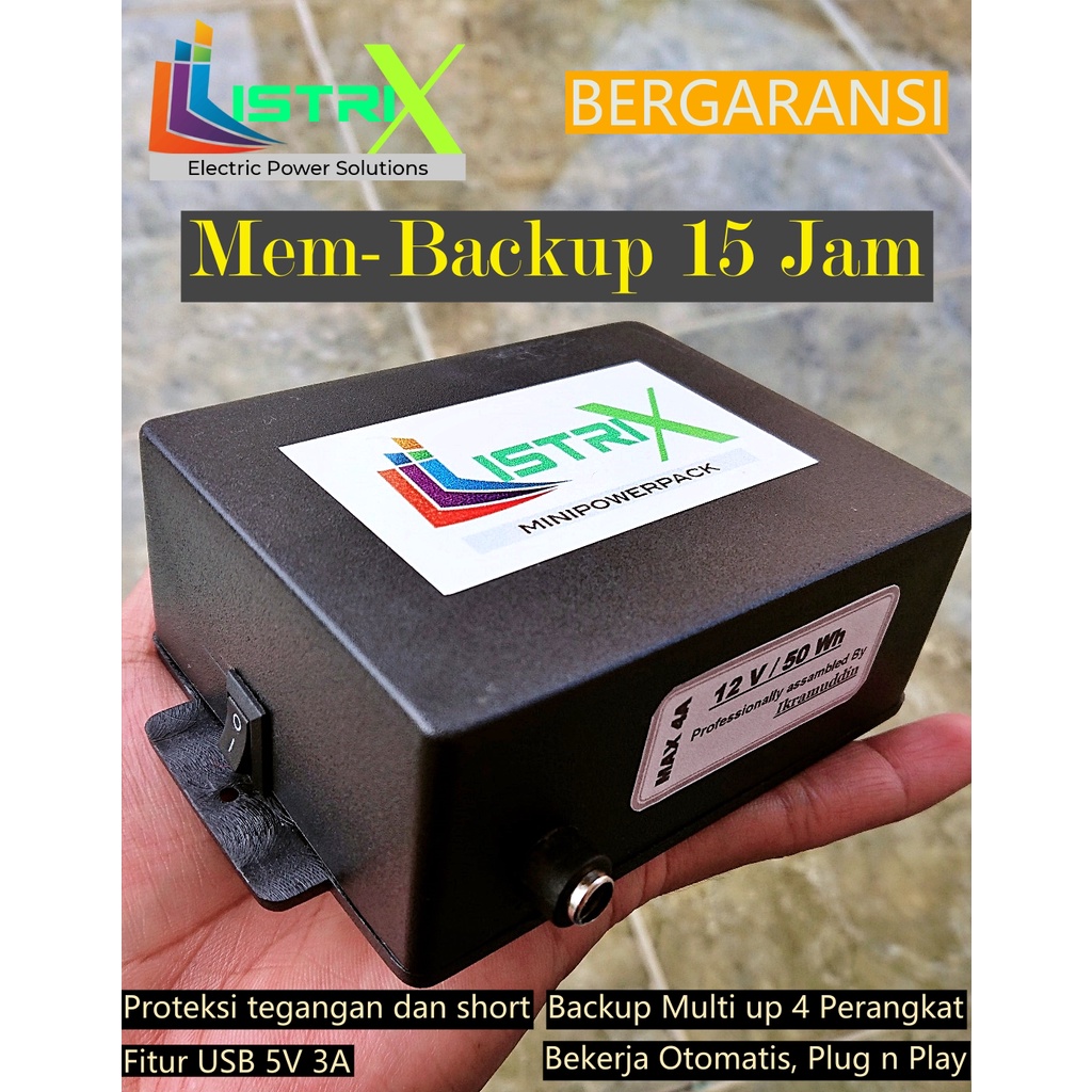 Mini Powerpack 40Wh 15 jam DC 12V 2A + USB5v UPS modem wifi cctv arduino raspberry stb mining 15 jam