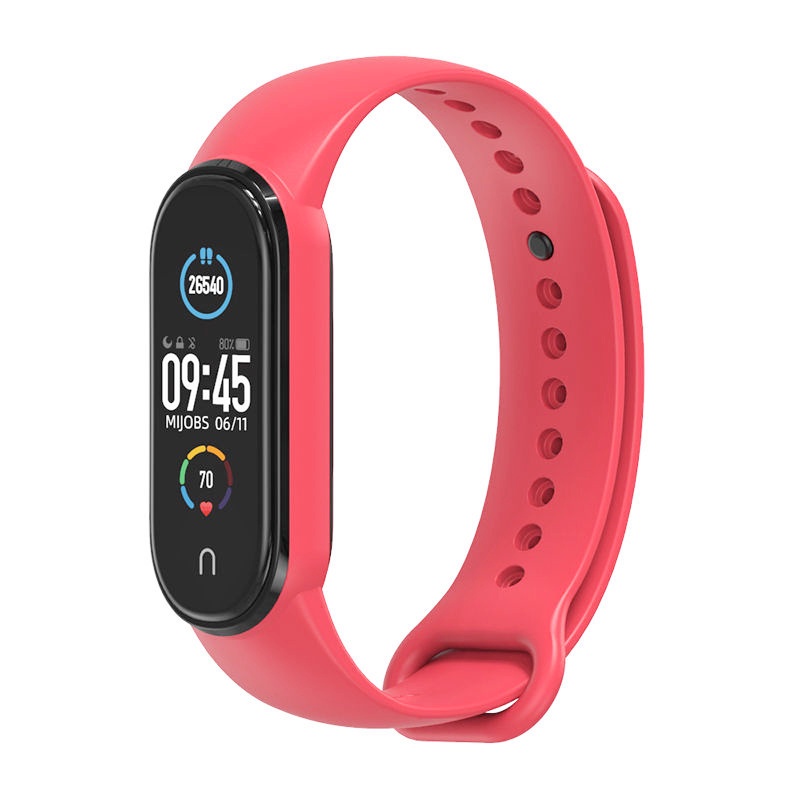 Tali Strap Silikon Smartwatch Mi Band 5 dan 6 Polos Monokrom-Merah