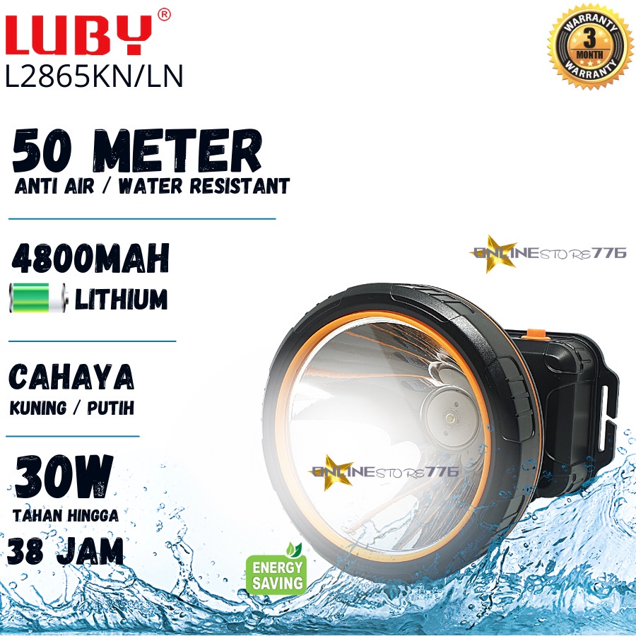 SENTER KEPALA / SENTER KEPALA LUBY L2865LN/ L2865KN/ HEADLAMP LUBY L2865/ SENTER KEPALA RECHARGEABLE 30WATT / 30W