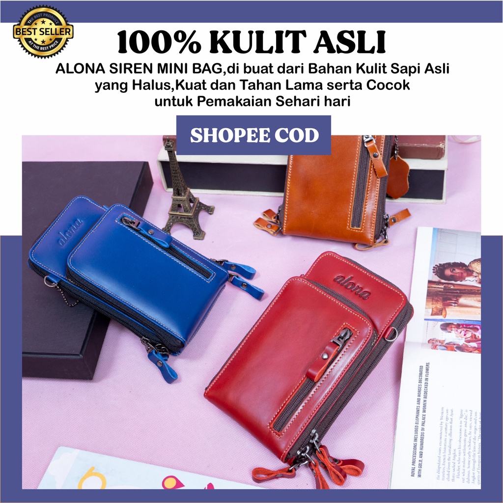 Tas Selempang Mini Sling Bag Wanita Alona Siren Minibag bahan Kulit Sapi Asli Premium Branded