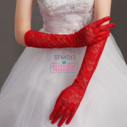 [PRODUK FAVORIT] SARUNG TANGAN LACE AKSESORIS PENGANTIN MERAH WEDDING GLOVES STM013