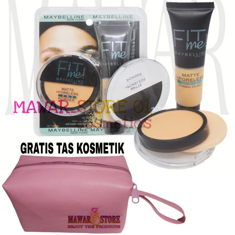 Mw Paket set Maybelline Fondation Bedak Fit Me free Tas Pouch