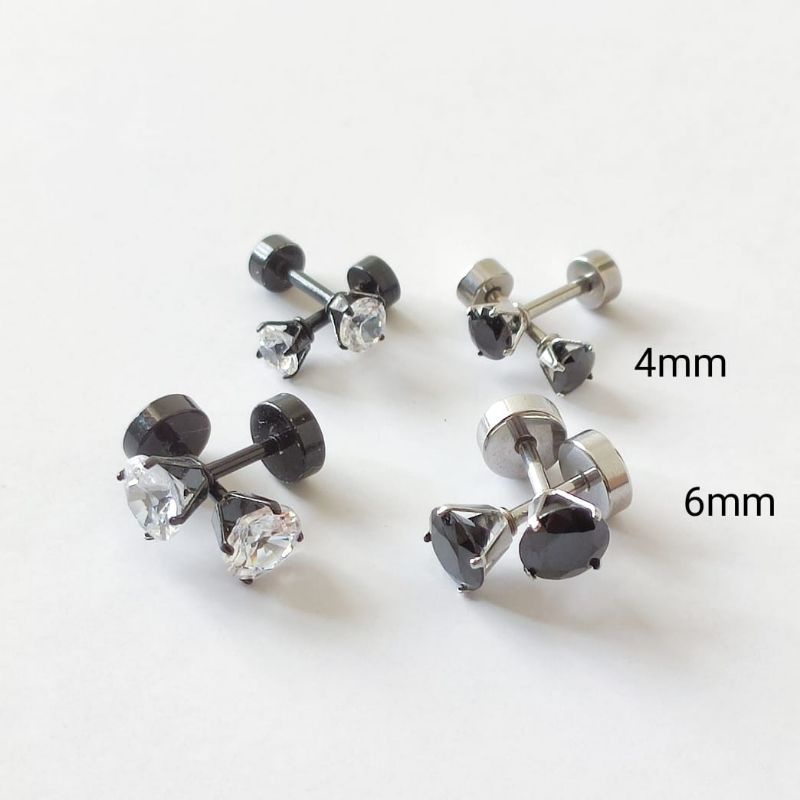 Anting Roda Permata Zircon Hitam dan Putih Pria dan Wanita