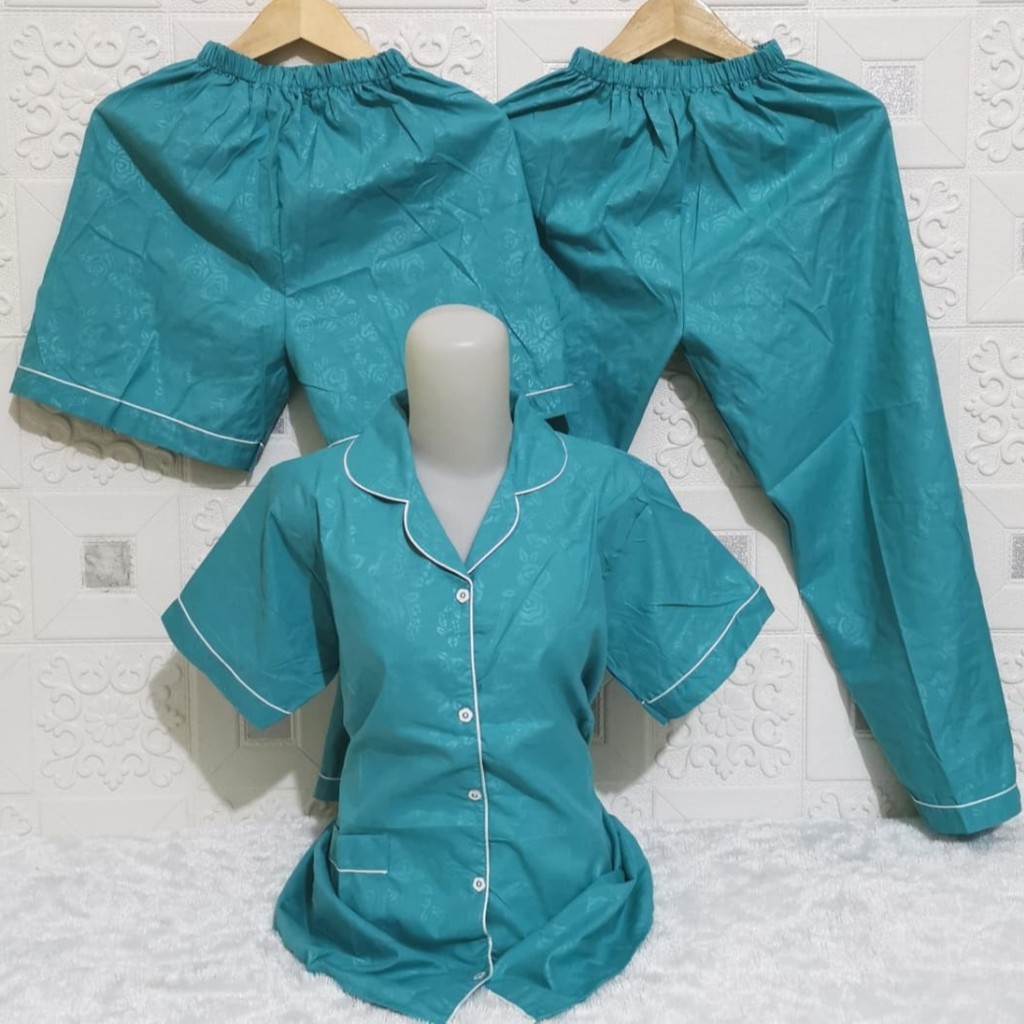 ISANNY PIYAMA SET 3IN1 SIZE XXL/SATIN EMBOSS 3IN1 JUMBO/BAJU TIDUR DEWASA/READY STOCK-TOSCA TUA