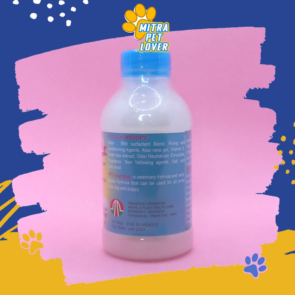 SHAMPO ANJING BERBULU PUTIH - TITY SHAMPOO DOG 250 ML ORIGINAL UNTUK ANJING BERBULU PUTIH HALUS BERSIH LEMBUT WANGI BERKEMILAU MENGHALUSKAN MELEMBUTKAN DOGGY PUPPIES PUPPY VETERINARY TAMASINDO OBAT DAN VITAMIN HEWAN BINATANG PELIHARAAN MITRAPETLOVER