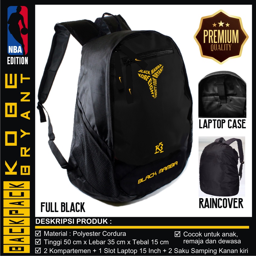 TAS RANSEL BACKPACK PUNGGUNG GENDONG KOBE BRYANT BONUS RAINCOVER