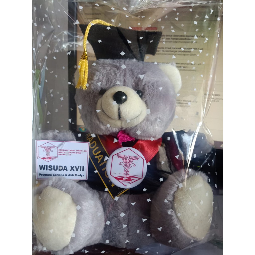 THE BEST !!GROSIR! Boneka Wisuda Sedang Gratis Selempang Nama, logo kampus dan bonus plastik  Parcel