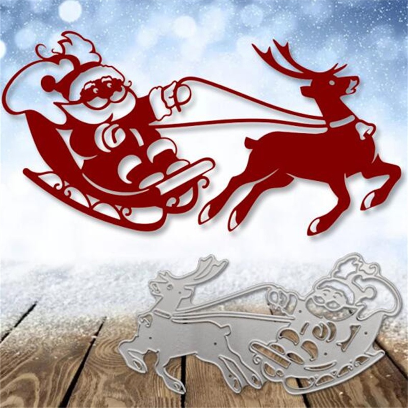 Cetakan Stensil Cutting Dies Motif Kereta Santa Claus Natal Bahan Metal Untuk Scrapbook / Craft DIY