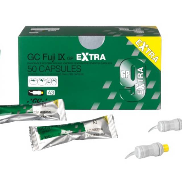 GC fuji ix gp extra gold label/fuji 9 capsule/restorative dental material/bahan tumpat/tambal gigi