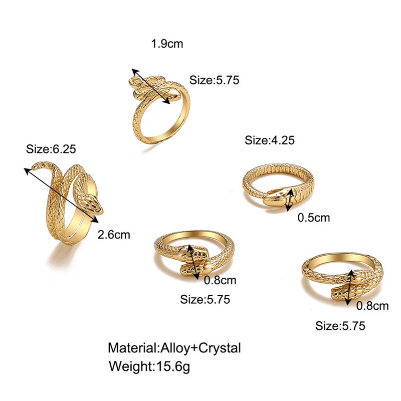 Fancyqube 1 Set Cincin Jari Bentuk Ular Geometris Warna Emas Hitam Bahan Logam Gaya Punk Untuk Wanita