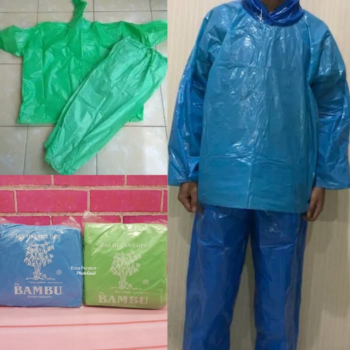 Jas Hujan Plastik Setelan BAMBU Jaket Celana LDPE HDPE Tebal Merk | Mantel Baju Raincoat Poncho | Sguna