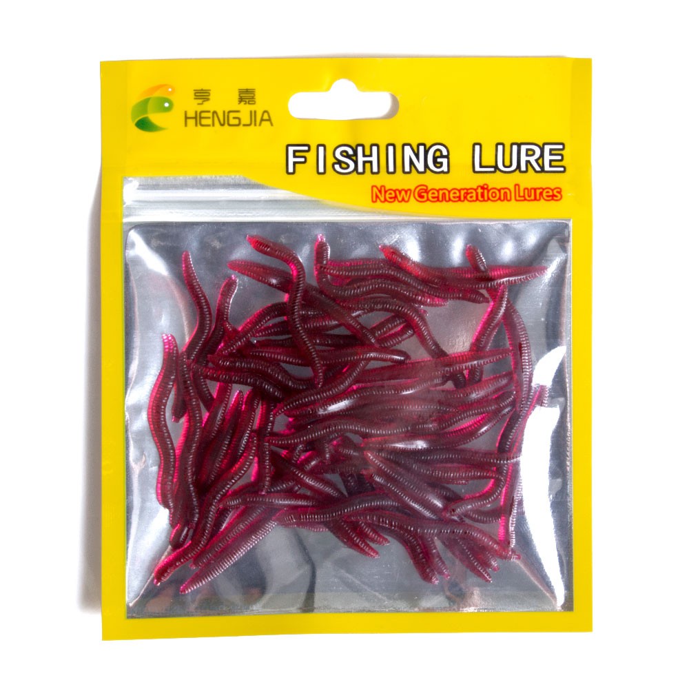 Hengjia 50pcs / Set Umpan Pancing red Earthworm Fishing Lure Bentuk Cacing Tanah Imitasi Ukuran Soft Baits 4cm / 8cm Fake Baits