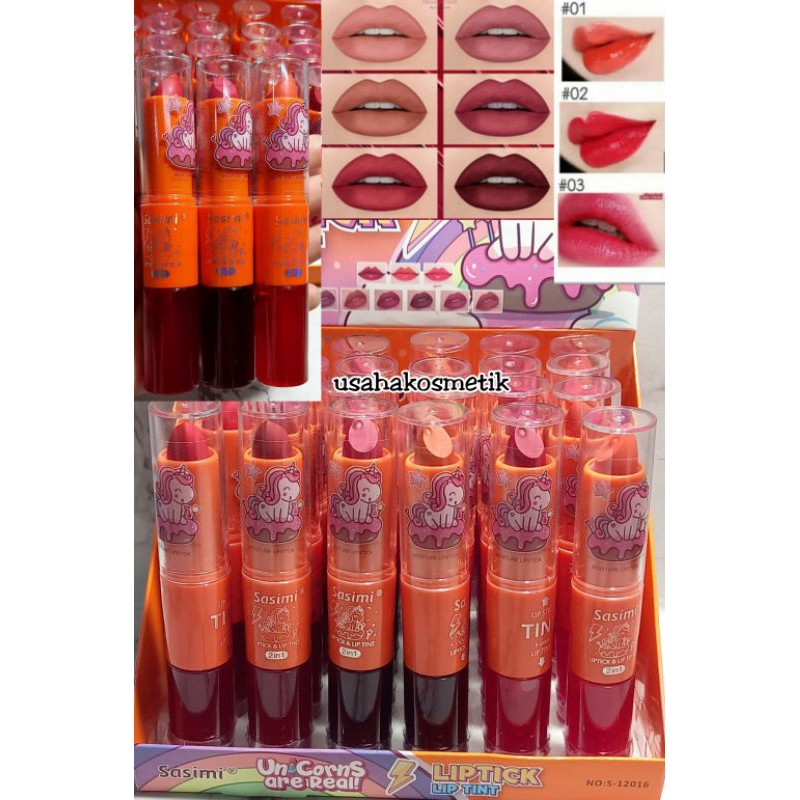 PROMO LIPSTIK DAN LIP TINT LIQUID SASIMI UNICORN ARE REAL  2IN1 NO.S-12016
