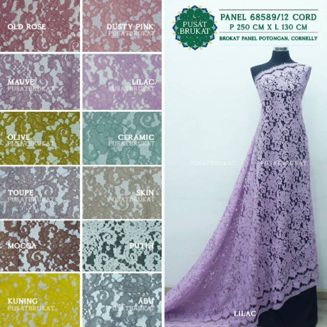 KAIN BROKAT PANEL SEMI ITALY PRANCIS KATUN TIRTA SARI CORNELI CORNELLY - P 68589 CORD - P250CM X L140CM [harga per potong]